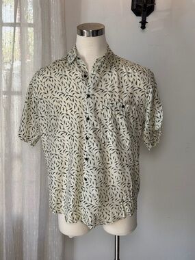 Vintage Montage Pour Homme 100% Silk Abstract Print Short Sleeve Shirt Men's M